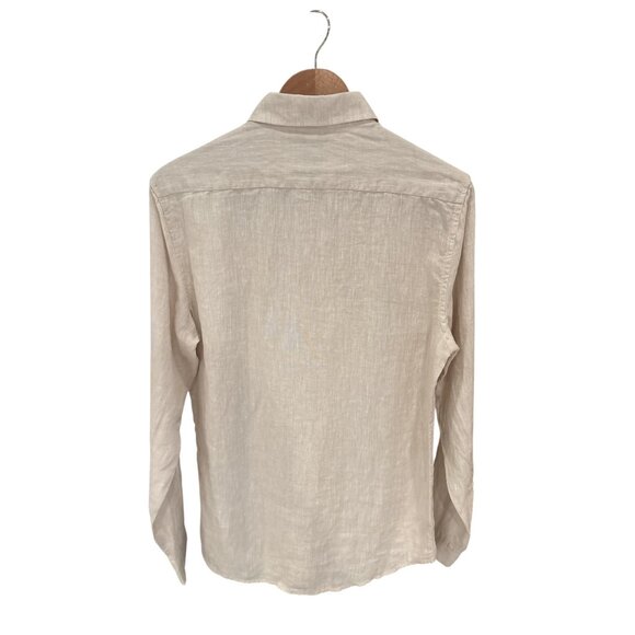 Mens Beige Linen Button-Up Shirt By Yd. XS Long Sleeve Casual Wear - Picture 2 of 6